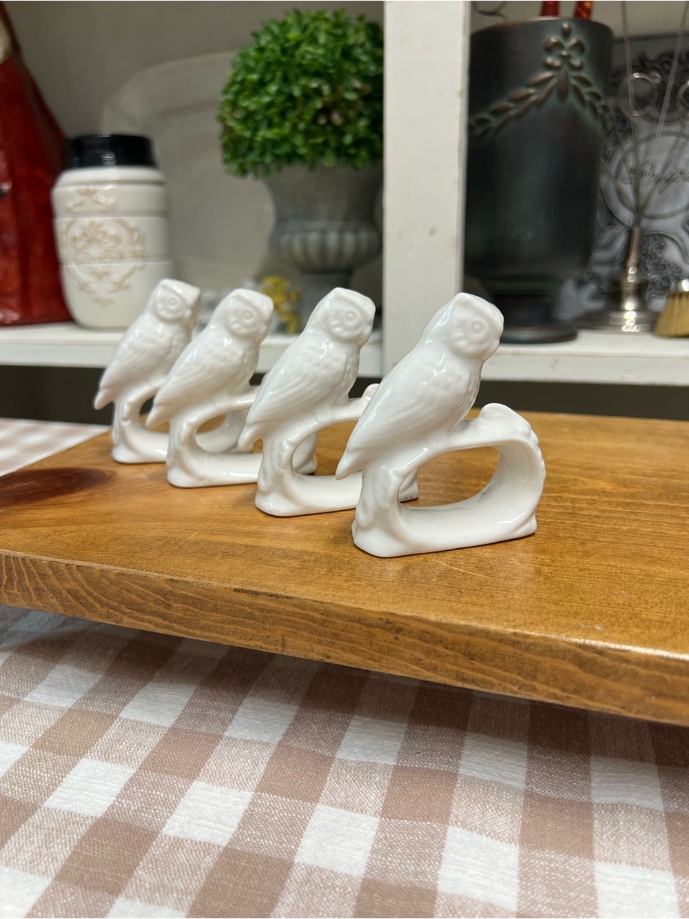 Vintage white napkin rings ceramic owl decor grandma core